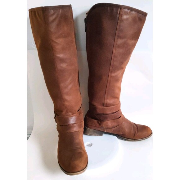 Madden Girl Campus Tan Faux Leather Back Zip Knee High Riding Boots Wide Calf 10 - Picture 6 of 12